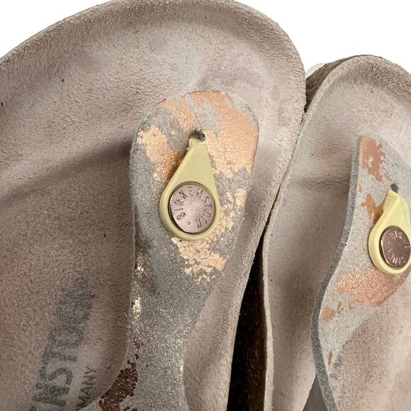Birkenstock Gizeh Thongs Metallic Rose Leather Shoes Flip Flops Sandals Size 38 - Picture 2 of 12